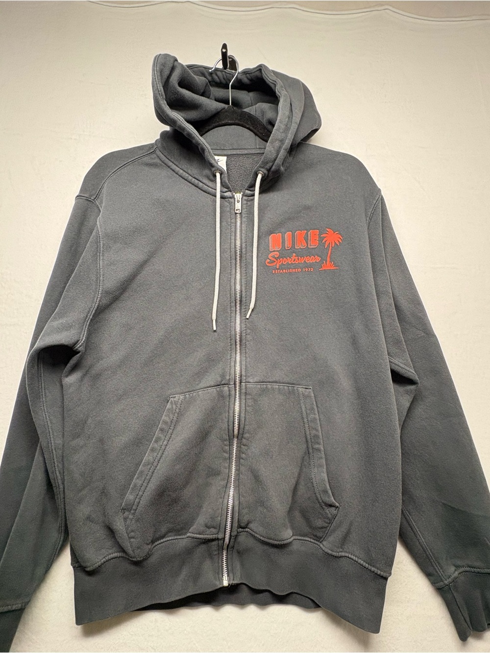 Nike Charcoal Zip-Up Hoodie with Orange Logo - Men